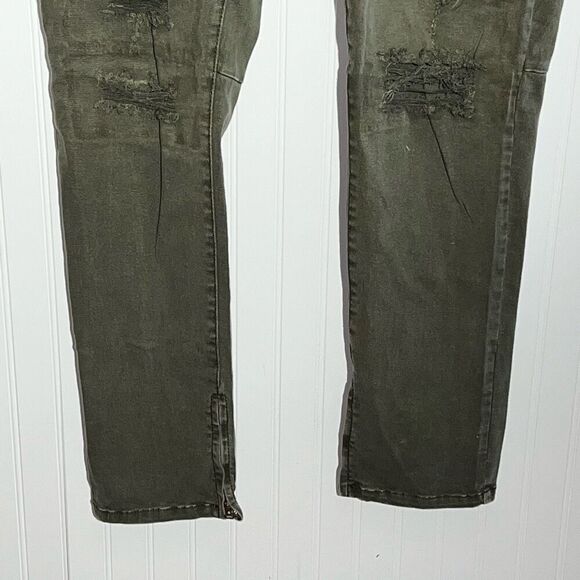 Grindhouse Jeans Men 40X34 Green Denim Distressed Ripped Stained Destroyed Zip - Picture 5 of 10